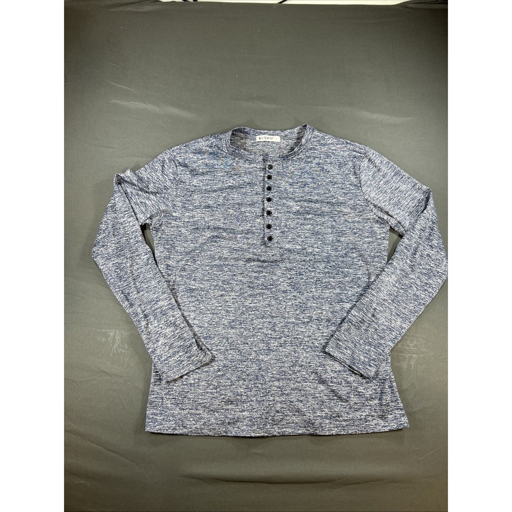 long-sleeve heathered gray knit Kuyigo shirt featuring a front button placket